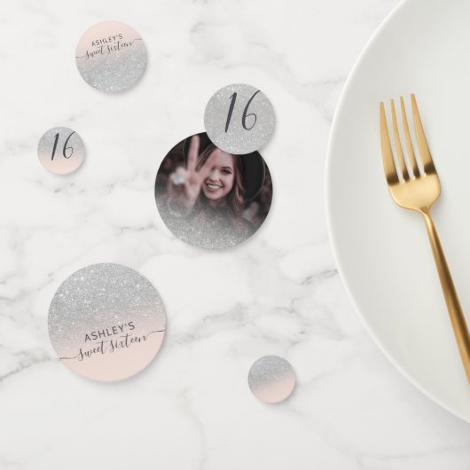 Zilveren glitter ombre blush roze foto Sweet 16 Confetti (Groep)