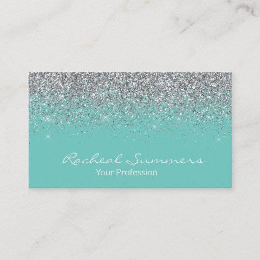 Zilveren Glitter Ombre Fading Modern Chic Visitekaartje (Voorkant)