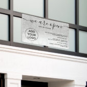 Zilveren glitter ombre logo marmer We zijn open Spandoek (Buitenkant Gebouw)