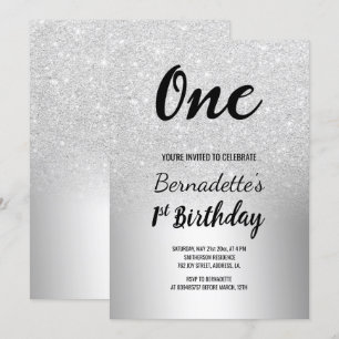 Zilveren glitter ombre metallic eerste verjaardag kaart