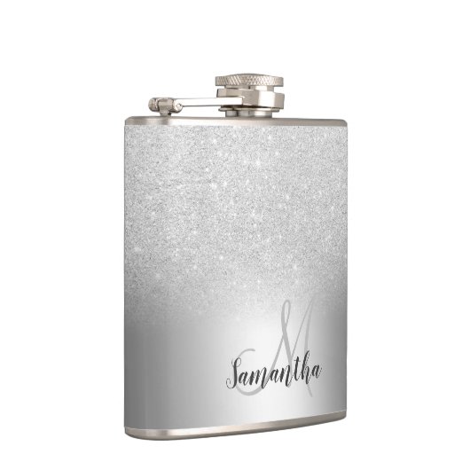 Zilveren glitter ombre metallic folie monogram heupfles (Rechts)