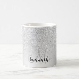 Zilveren glitter ombre metallic folie monogram koffiemok