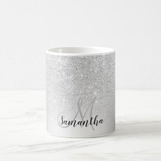 Zilveren glitter ombre metallic folie monogram koffiemok (Center)