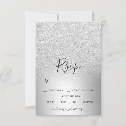 Zilveren glitter ombre metallic folie rsvp (Voorkant)