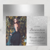 Zilveren glitter ombre metallic foto Quinceañera Kaart (Voorkant / Achterkant)