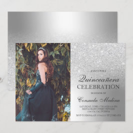Zilveren glitter ombre metallic foto Quinceañera Kaart