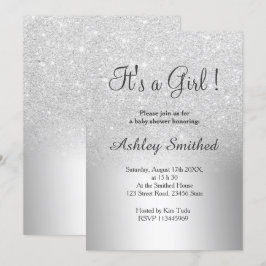 Zilveren glitter ombre metallic meisje baby shower kaart