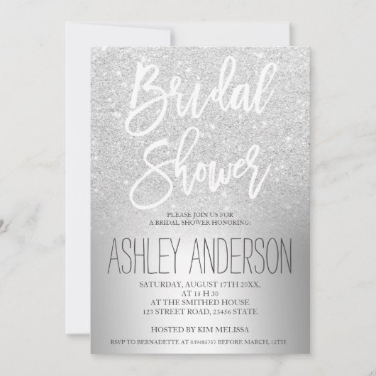 Zilveren glitter ombre metallic vrijgezellenfeest kaart (Voorkant)