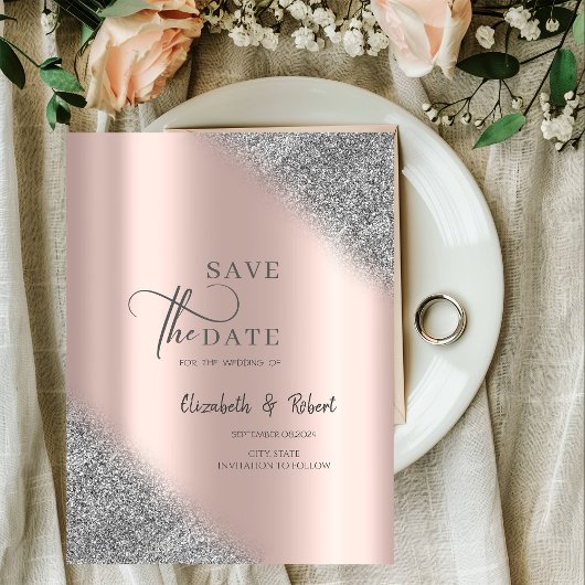 Zilveren Glitter Ombre Roze Goud Save The Date