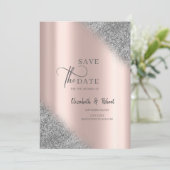 Zilveren Glitter Ombre Roze Goud Save The Date (Staand voorkant)