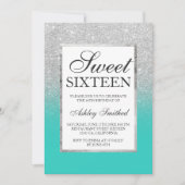 Zilveren glitter ombre turquoise chic Sweet 16 Kaart (Voorkant)