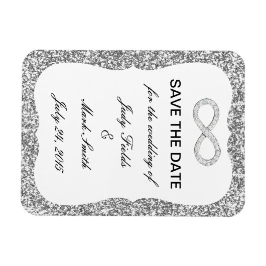 Zilveren Glitter Oneindigheid Bewaar De Datum Magn Magneet (Horizontaal)