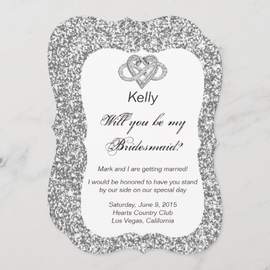 Zilveren Glitter Oneindigheid Hart Bruidsmeisje Ka Kaart (Voorkant / Achterkant)