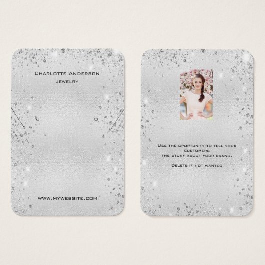 Zilveren glitter-oormerk fotokaart visitekaartje (Voorkant /achterkant)