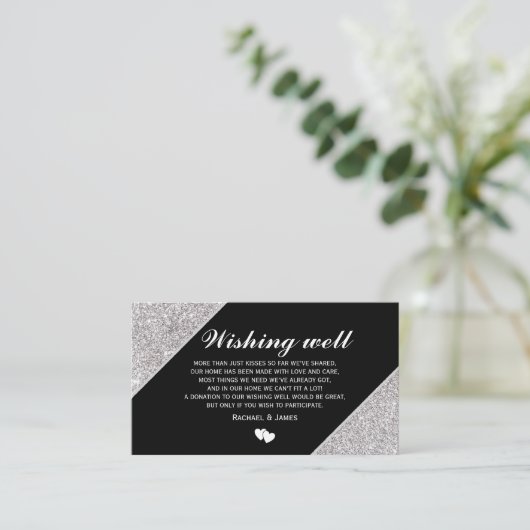 Zilveren glitter op Black Wishing Well Informatiekaartje (Staand voorkant)