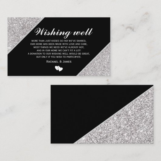 Zilveren glitter op Black Wishing Well Informatiekaartje (Voorkant / Achterkant)