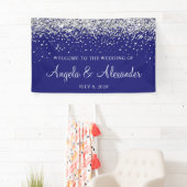 Zilveren Glitter op Midnight Blue Bruiloft Welkom Spandoek (Insitu)
