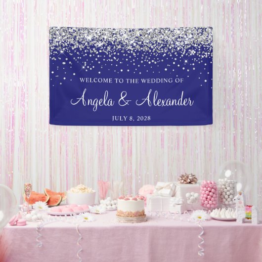 Zilveren Glitter op Midnight Blue Bruiloft Welkom Spandoek (Feest)