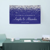 Zilveren Glitter op Midnight Blue Bruiloft Welkom Spandoek (Beurs)