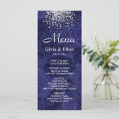 Zilveren glitter op Royal Blue Floral Menu (Staand voorkant)