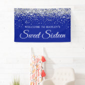 Zilveren Glitter op Royal Blue Sweet Sixteen Spandoek (Insitu)