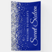 Zilveren Glitter op Royal Blue Sweet Sixteen Spandoek (Verticaal)