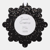 Zilveren Glitter op Zwarte Gepersonaliseerde Kat Ornament Kaart (Achterkant)