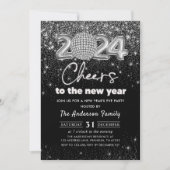 Zilveren Glitter Oud en Nieuw Feest 2024 Kaart (Voorkant)