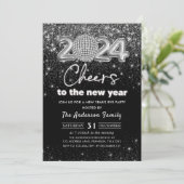 Zilveren Glitter Oud en Nieuw Feest 2024 Kaart (Staand voorkant)