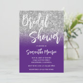 Zilveren Glitter Paarse Ombre QR Code Bruidsfeest Kaart (Staand voorkant)