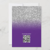Zilveren Glitter Paarse Ombre QR Code Bruidsfeest Kaart (Achterkant)