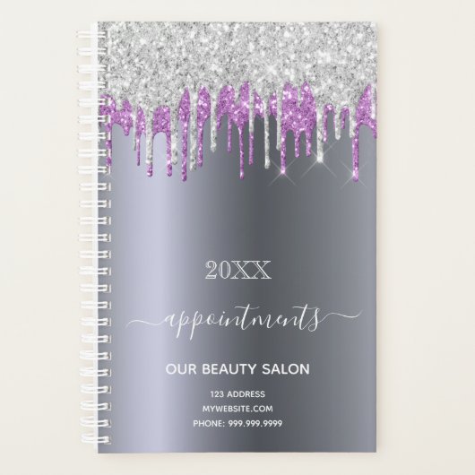 Zilveren glitter paarse schoonheidssalon planner (Voorkant)