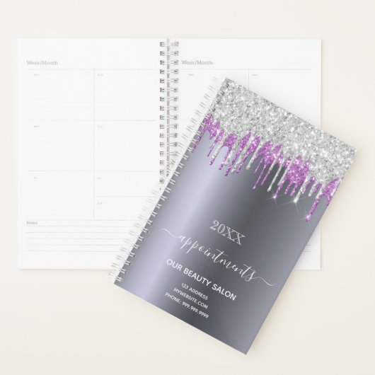 Zilveren glitter paarse schoonheidssalon planner (Display)