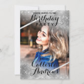 Zilveren Glitter Pailletten Hoeken Foto Verjaardag Kaart (Voorkant)