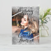 Zilveren Glitter Pailletten Hoeken Foto Verjaardag Kaart (Staand voorkant)