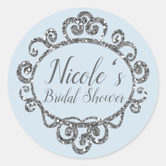 Zilveren Glitter Pailletten Verjaardagsfeest Favor Ronde Sticker (Voorkant)