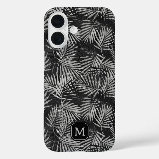 Zilveren Glitter Palm Tree Zwart Modern Monogram Case-Mate iPhone Case (Achterkant)