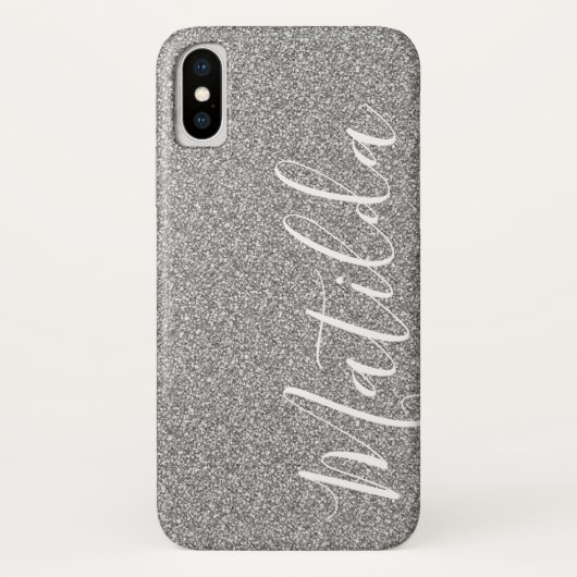 Zilveren Glitter Persoonlijke Naam Script Case-Mate iPhone Case (Achterkant)
