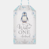 Zilveren Glitter Pinguïn Winter Onederland Verjaar Cadeaulabel (Achterkant)