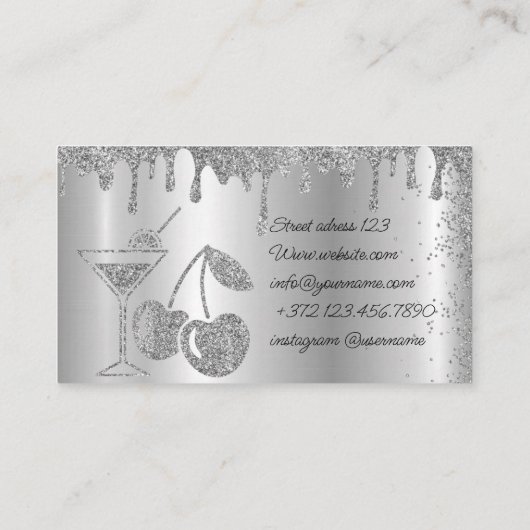 Zilveren Glitter Private Party Bartender Visitekaartje (Achterkant)