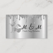 Zilveren Glitter Private Party Bartender Visitekaartje (Voorkant)