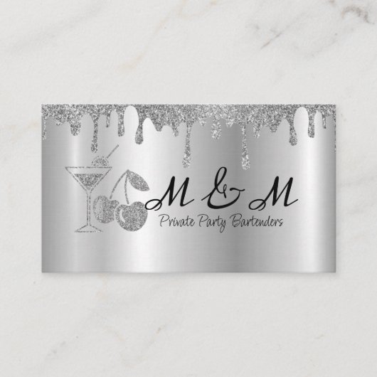 Zilveren Glitter Private Party Bartender Visitekaartje (Voorkant)