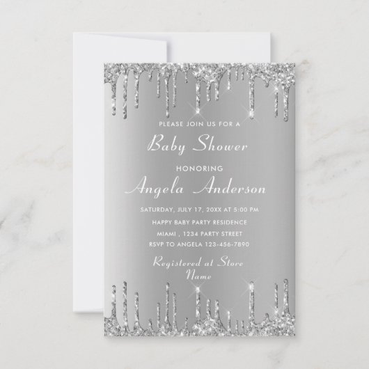 Zilveren Glitter QR Code Baby Shower Uitnodigingen (Voorkant)