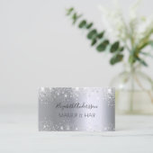 Zilveren glitter QR-code elegant Visitekaartje (Staand voorkant)