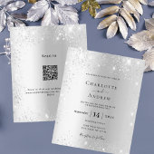 Zilveren glitter QR RSVP budget bruiloft uitnodigi