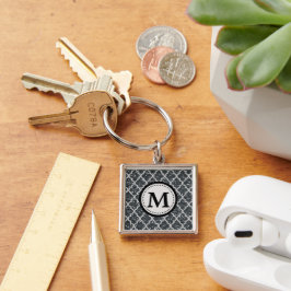 Zilveren Glitter Quatrefoil Patroon Monogram Sleutelhanger