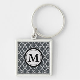 Zilveren Glitter Quatrefoil Patroon Monogram Sleutelhanger