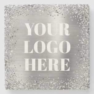 Zilveren Glitter Rand en Folie Logo Stenen Onderzetter
