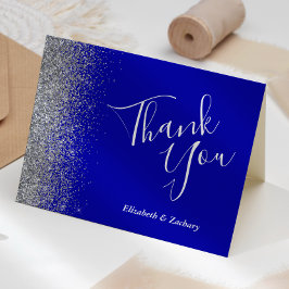 Zilveren Glitter Rand Koninklijk Blauwe Trouw Dank Kaart