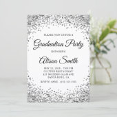 Zilveren Glitter Rand Witte Afstudeerfeest Kaart (Staand voorkant)